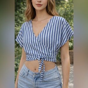 Blue and White Striped Crop Top